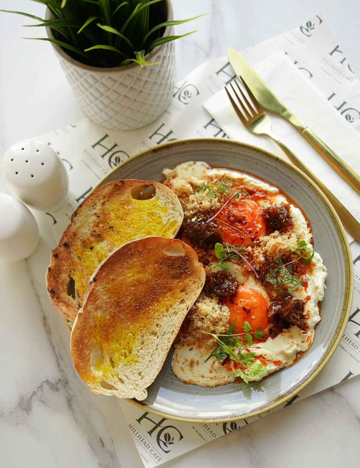 Hearty breakfast plate with eggs and toast, common hangover recovery food in Los Angeles
