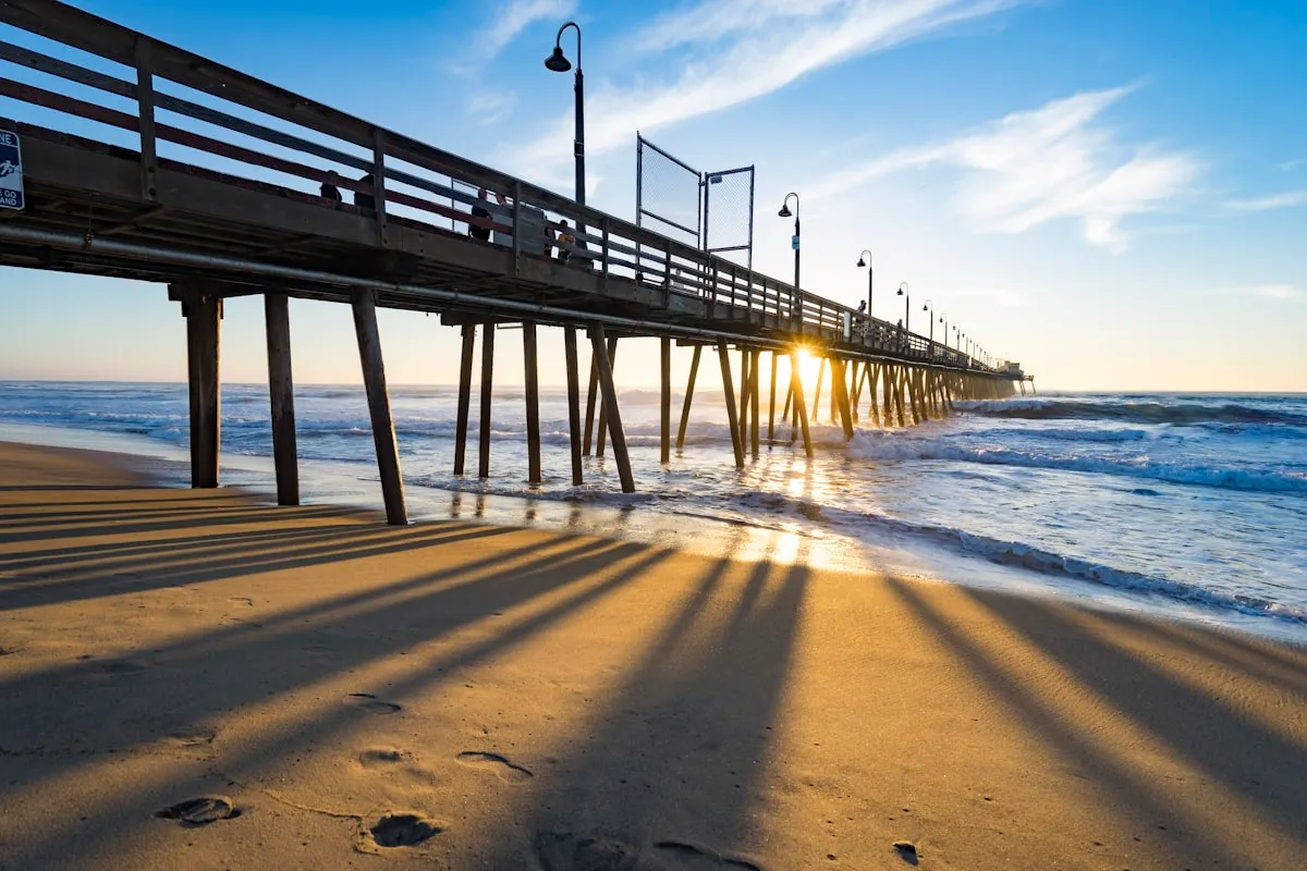 California beach pier at sunset near Redondo Beach in the South Bay area of Los Angeles