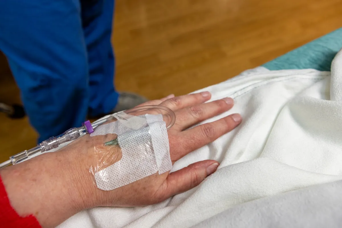 IV therapy drip in patient's arm for NAD+ infusion in Los Angeles